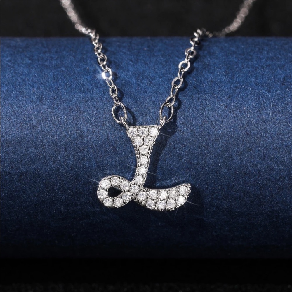 New 925 Silver Initial Letter Diamond Necklaces - Picture 10 of 16